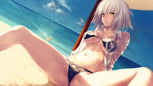 Bikini Anime Girl on The Beach Wallpaper - Free Download