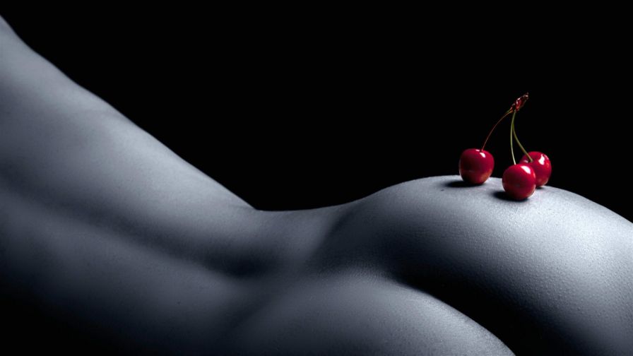 Dark Nude Girl with Cherries - XXX Wallpaper